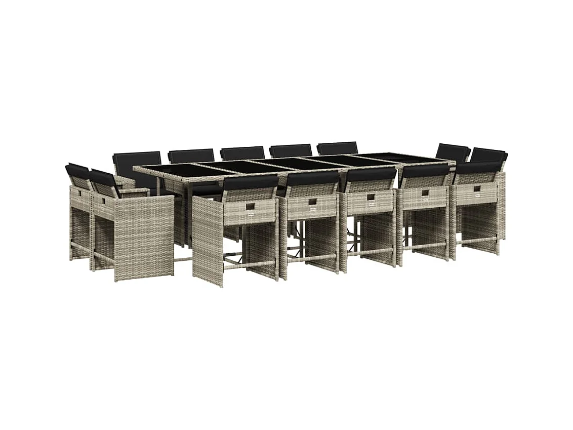 An Daingean  Ensemble à manger de jardin et coussins 15 pcs gris clair rotin