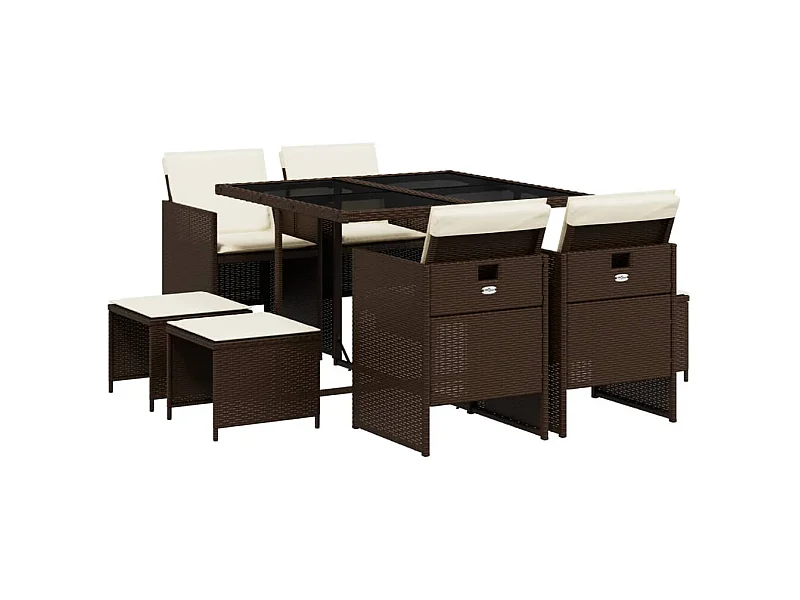 Bonno  9-delige Tuinset met kussens poly rattan bruin