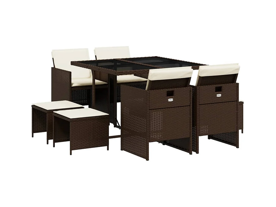 Bonno  9-delige Tuinset met kussens poly rattan bruin