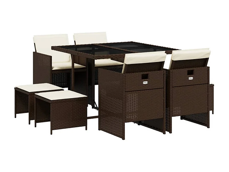 Bonno  9-delige Tuinset met kussens poly rattan bruin