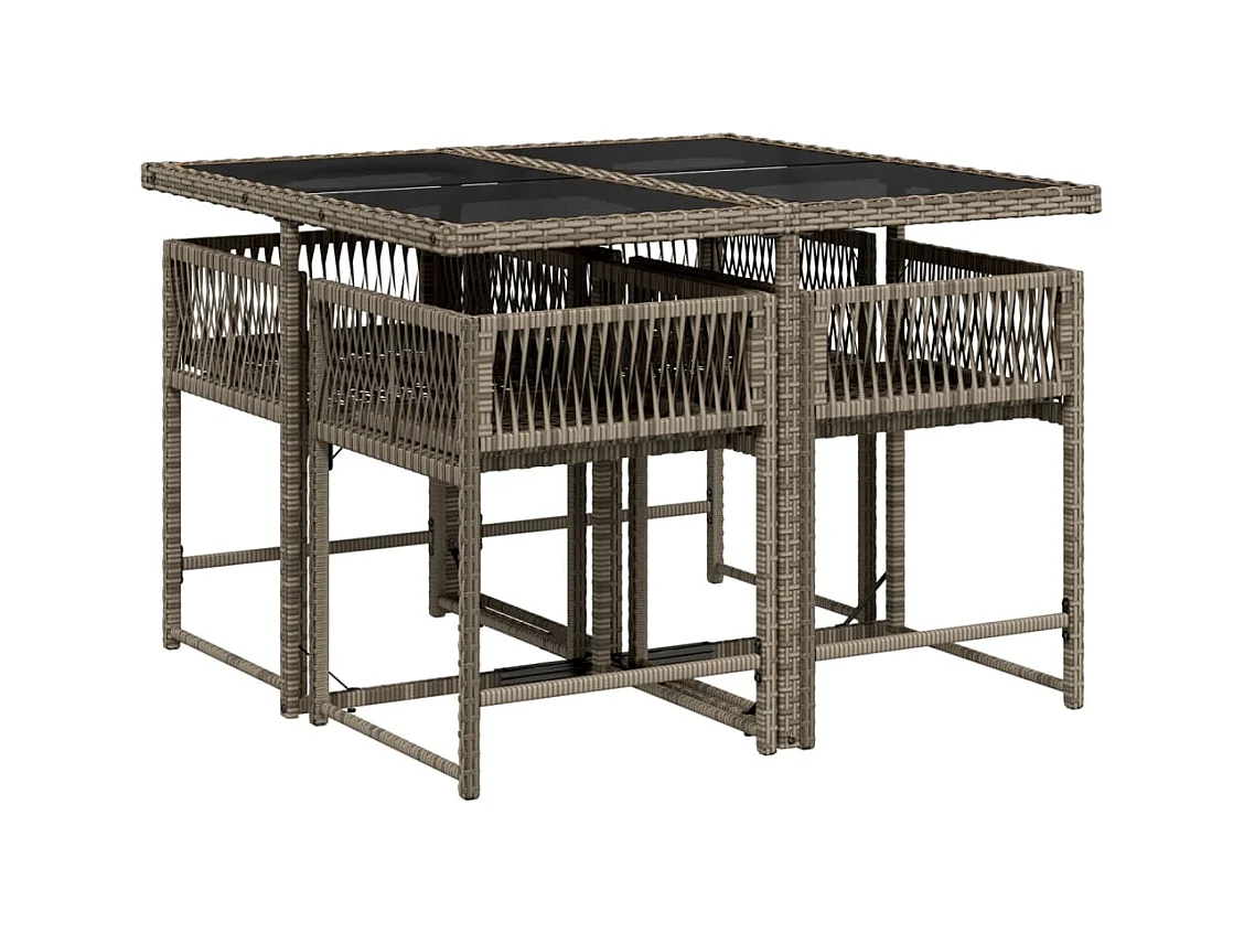 Sharif  Ensemble à manger de jardin 5 pcs coussins gris résine tressée