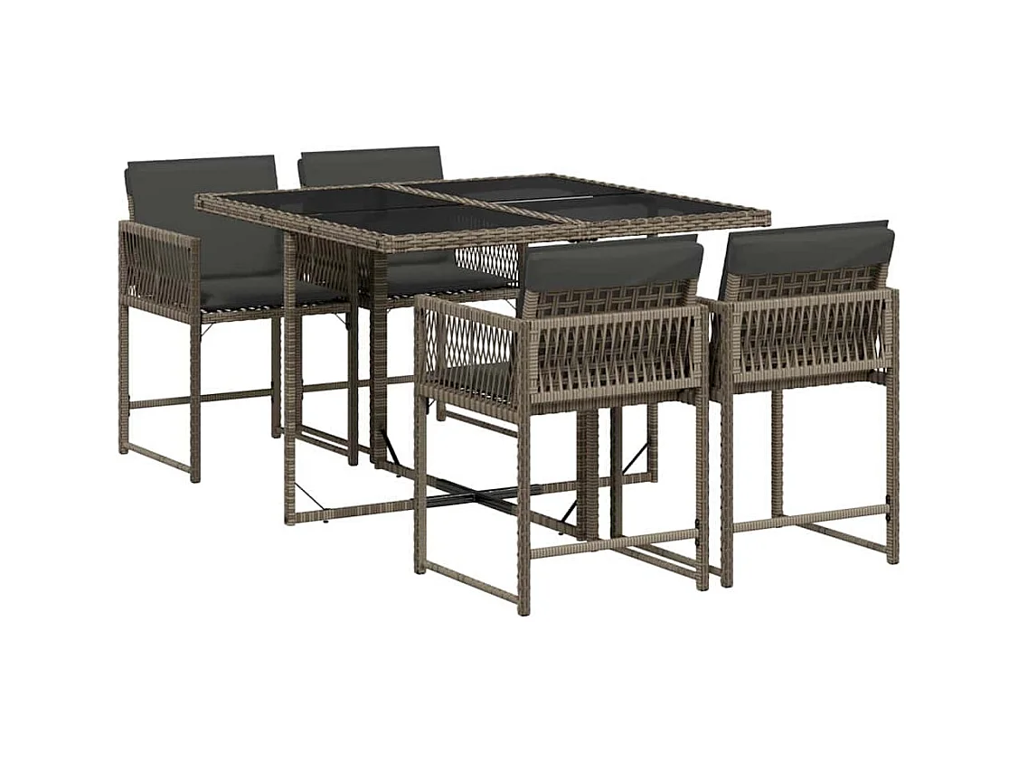 Sharif  Set comedor de jardín 5 piezas con cojines ratán sintético gris