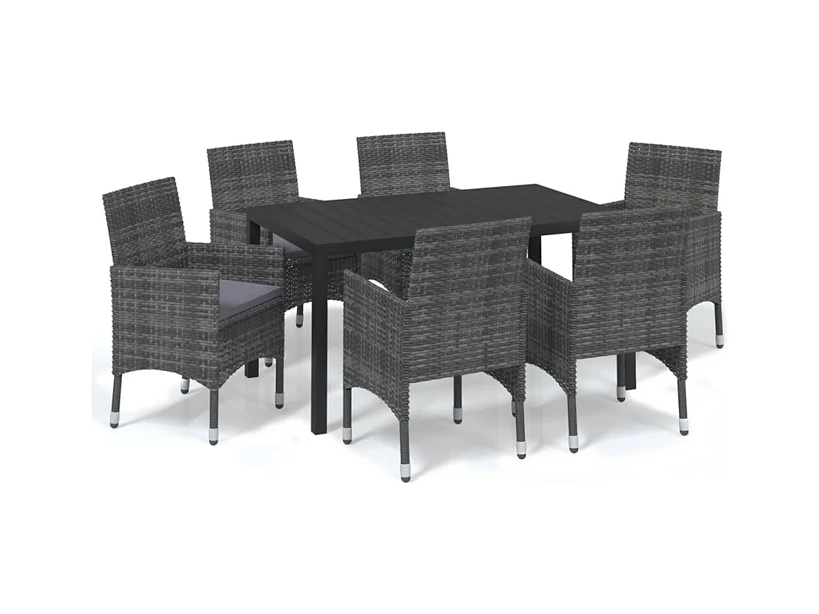 Kelly  Ensemble à manger de jardin coussins 7pcs Résine tressée Gris
