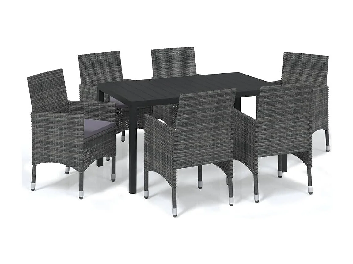 Kelly  Ensemble à manger de jardin coussins 7pcs Résine tressée Gris