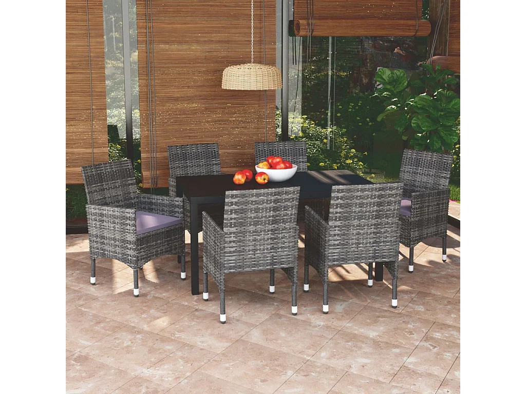 Kelly  Ensemble à manger de jardin coussins 7pcs Résine tressée Gris