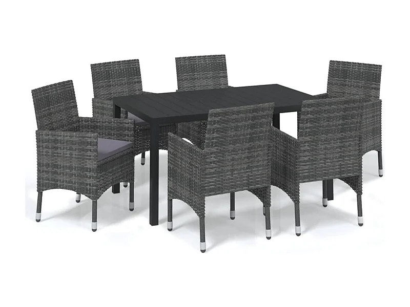 Kelly  Ensemble à manger de jardin coussins 7pcs Résine tressée Gris