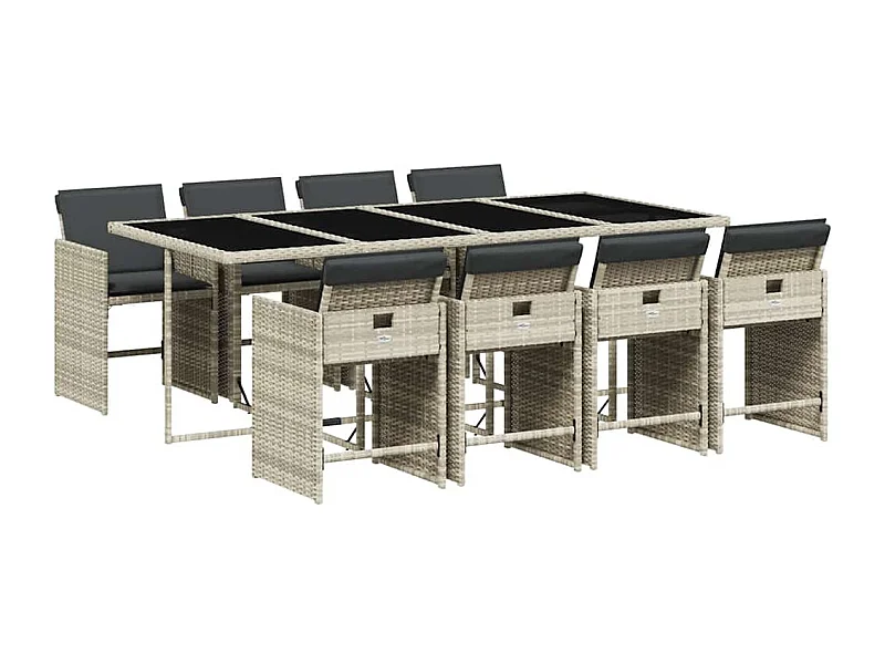 Zele  Ensemble à manger de jardin et coussins 9 pcs gris clair rotin