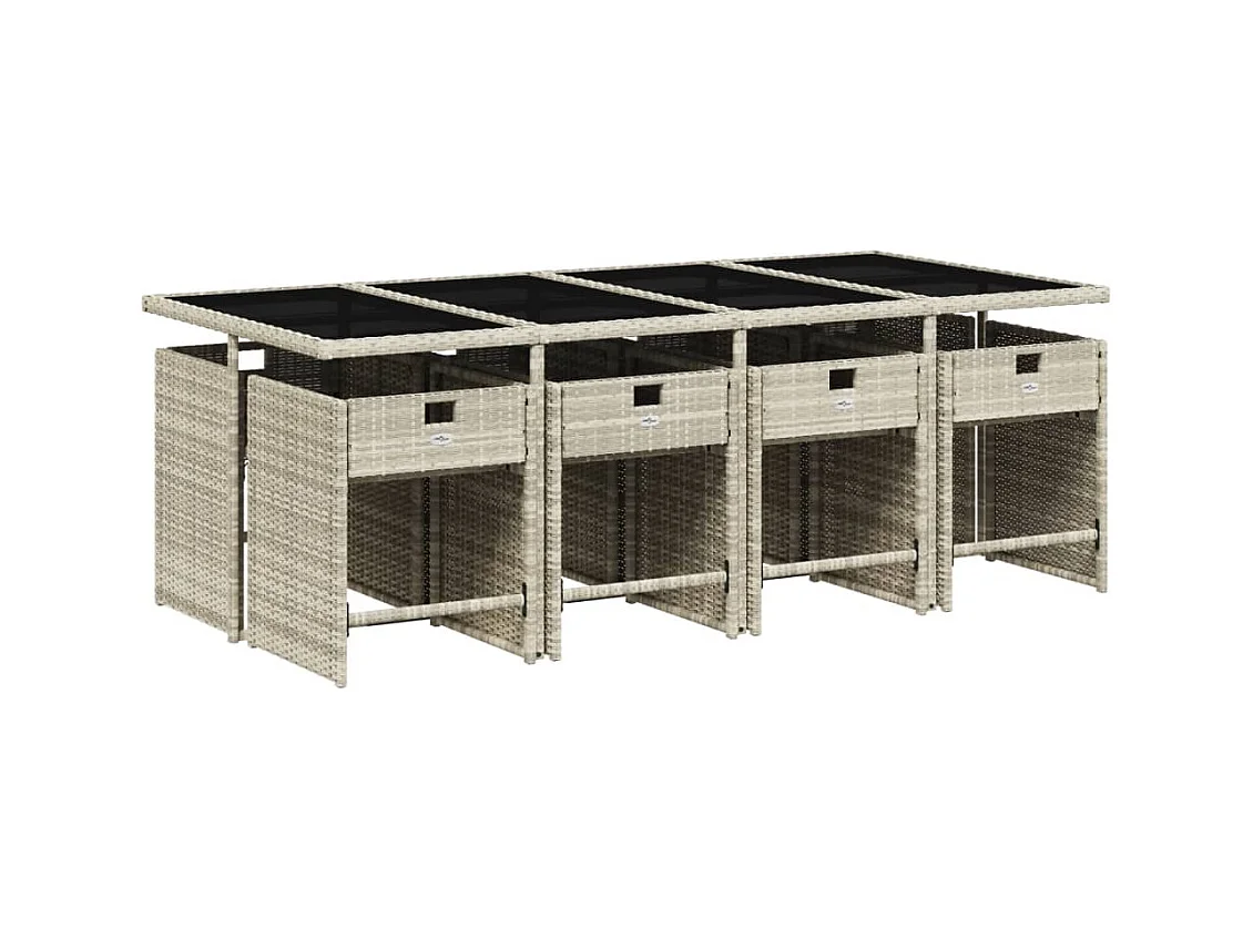 Zele  Ensemble à manger de jardin et coussins 9 pcs gris clair rotin