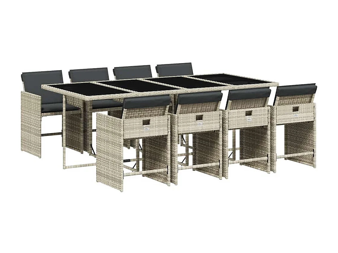 Zele  Set comedor de jardín 9 pzas cojines ratán sintético gris claro