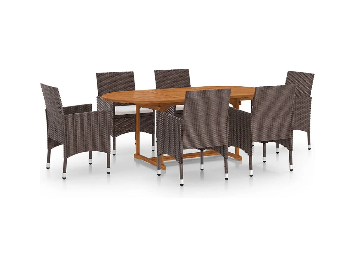 Norild  Set de comedor de jardín 7 piezas ratán sintético marrón