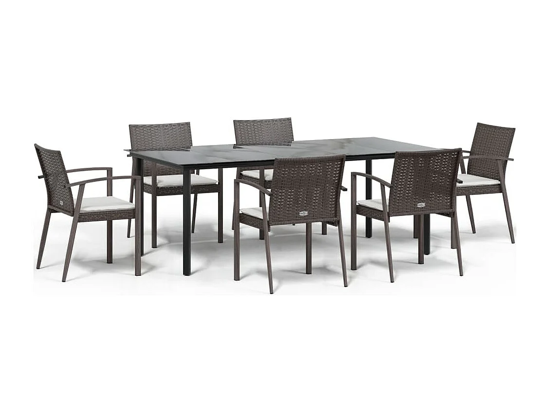 Ephrata  Ensemble à manger de jardin 7 pcs coussins résine tressée acier