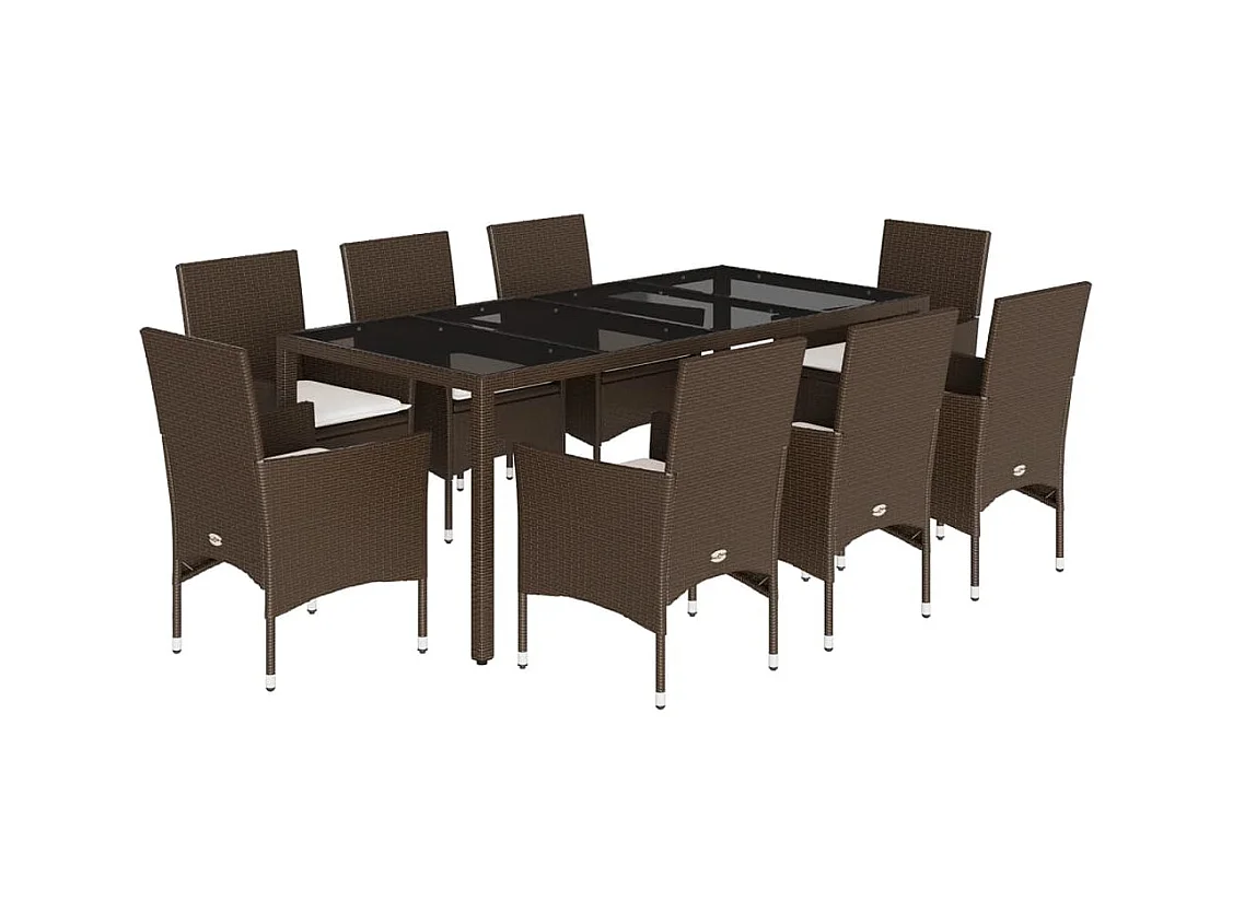 Stafford Springs  9-delige Tuinset met kussens poly rattan en glas bruin