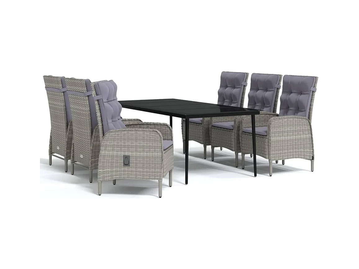 Vernon  Ensemble à manger de jardin coussins 7pcs Gris et noir