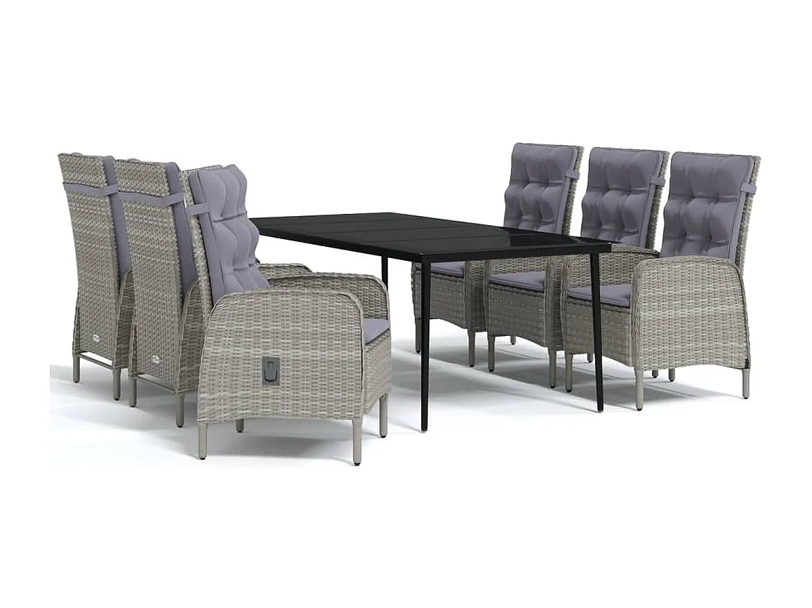 Vernon  Ensemble à manger de jardin coussins 7pcs Gris et noir