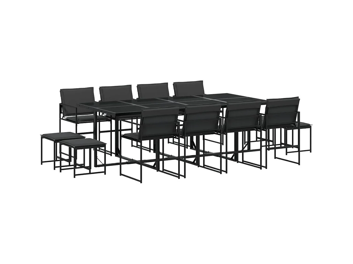 Myrena  Juego de comedor de jardín 13 pzas con cojines textileno negro