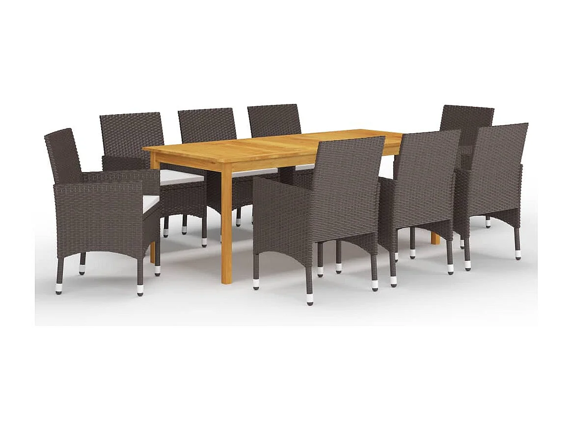 Qilren  Ensemble à manger de jardin 9 pcs Marron