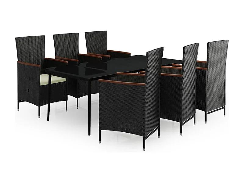 Zeldrik  Juego de comedor de jardín 7 piezas con cojines negro