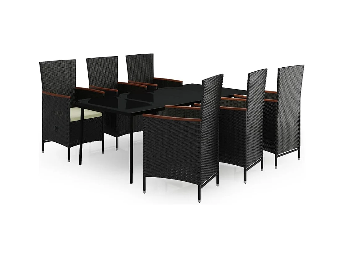 Zeldrik  Juego de comedor de jardín 7 piezas con cojines negro