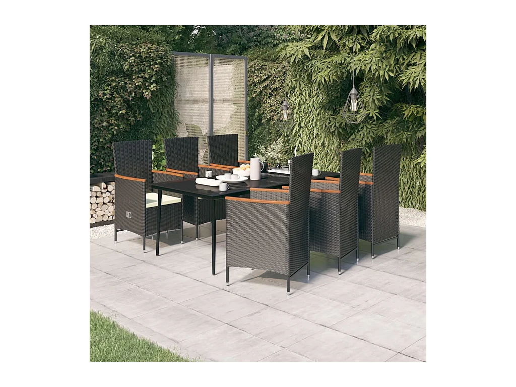 Zeldrik  Juego de comedor de jardín 7 piezas con cojines negro