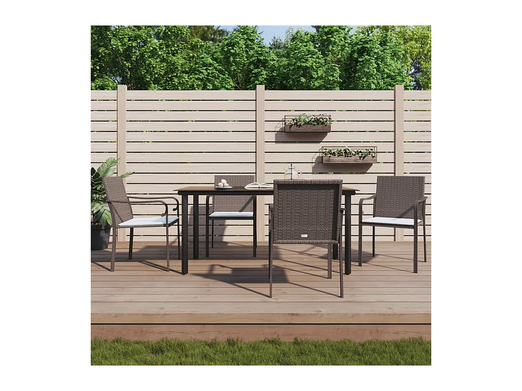 Leonie  Juego comedor jardín 5 piezas y cojines ratán sintético y acero