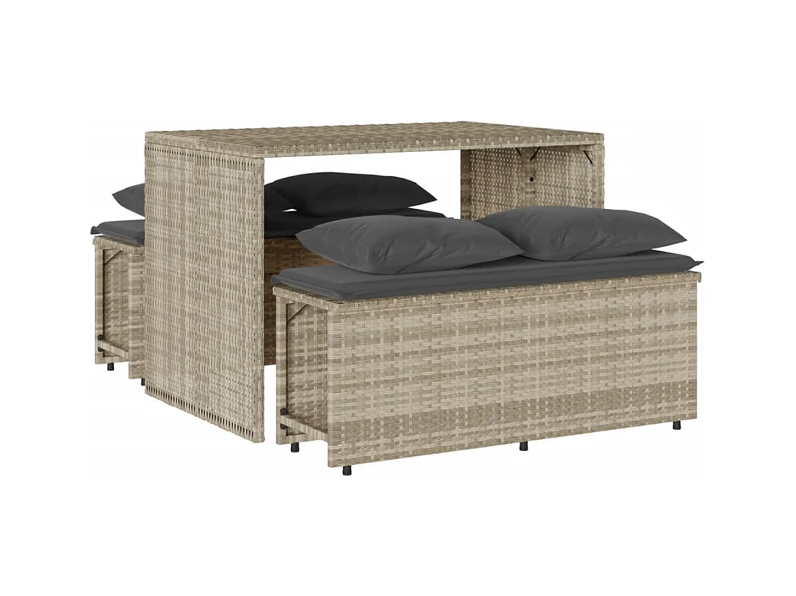 Zizo  Ensemble à manger de jardin 3pcs coussins gris clair poly rotin