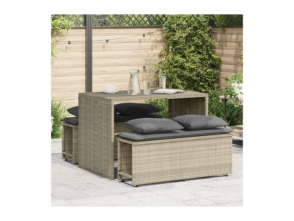 Zizo  Ensemble à manger de jardin 3pcs coussins gris clair poly rotin