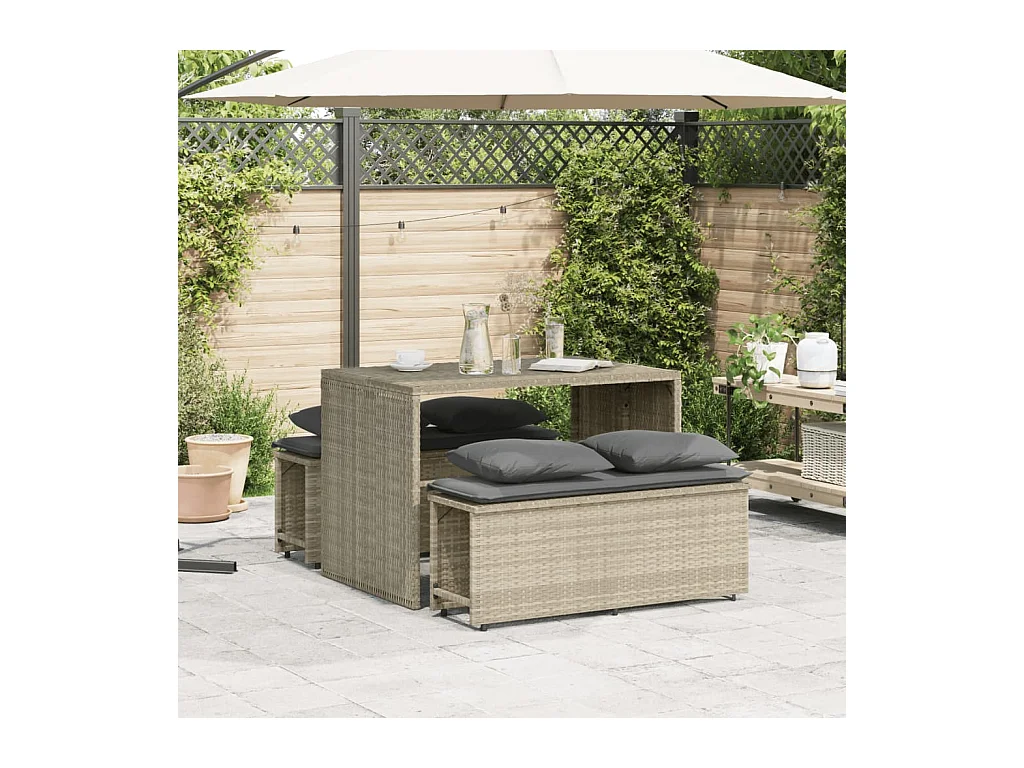 Zizo  Ensemble à manger de jardin 3pcs coussins gris clair poly rotin