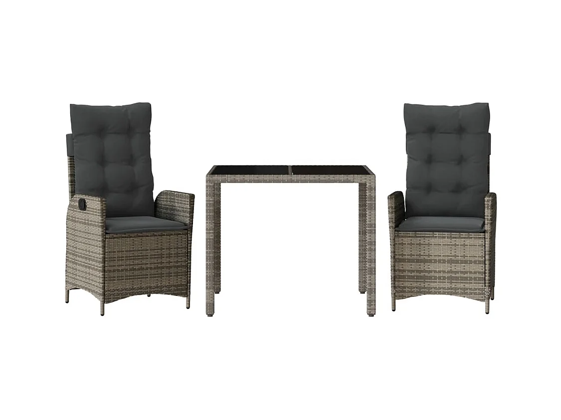 Chattanooga  Ensemble à manger de jardin 3 pcs coussins gris résine tressée