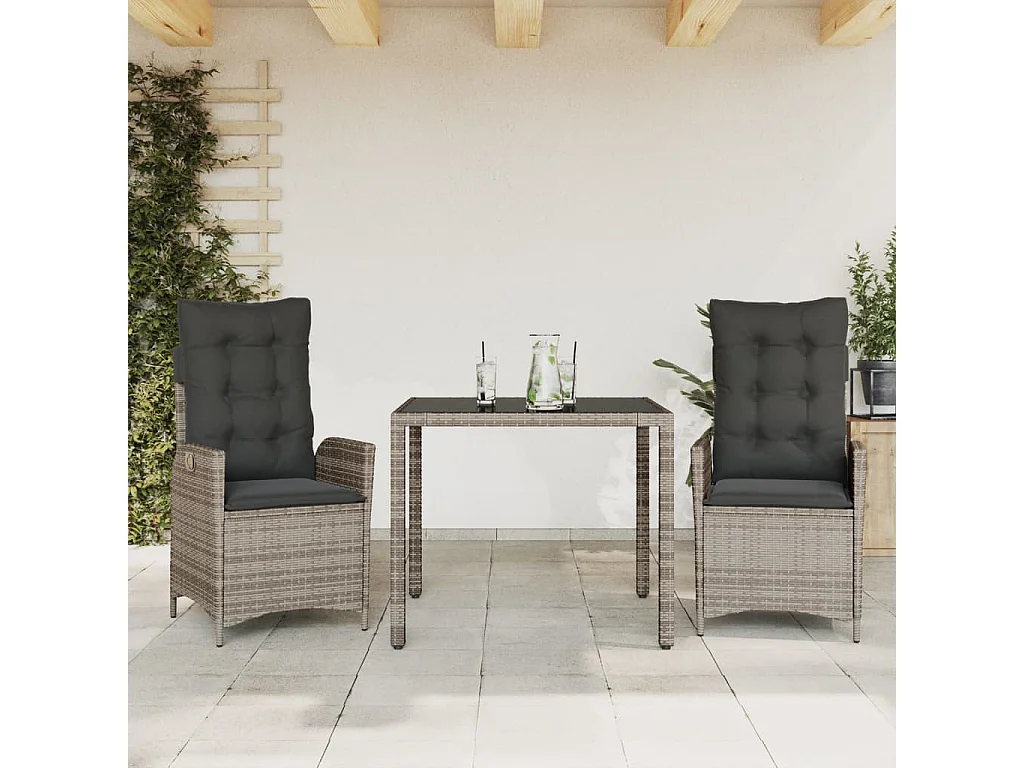 Chattanooga  Ensemble à manger de jardin 3 pcs coussins gris résine tressée