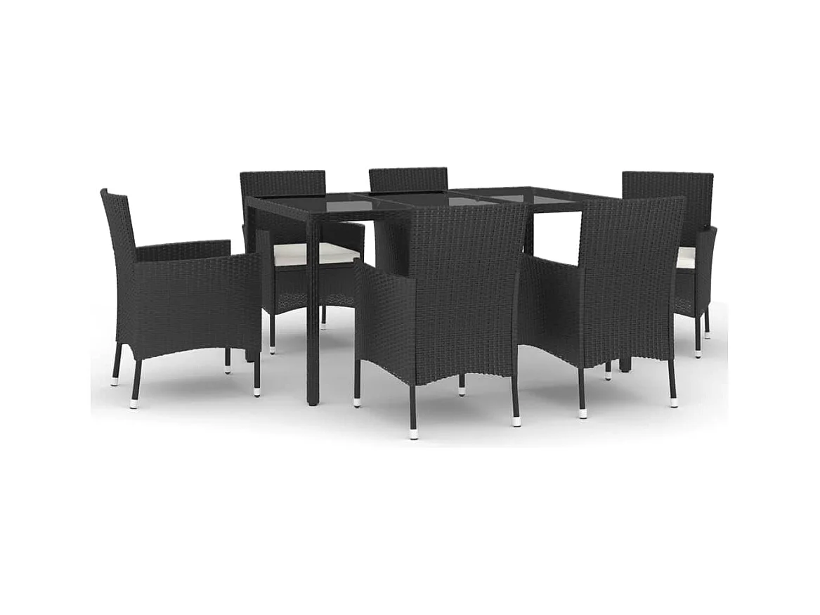 Vagnar  Ensemble à manger de jardin coussins 7pcs Noir Résine tressée