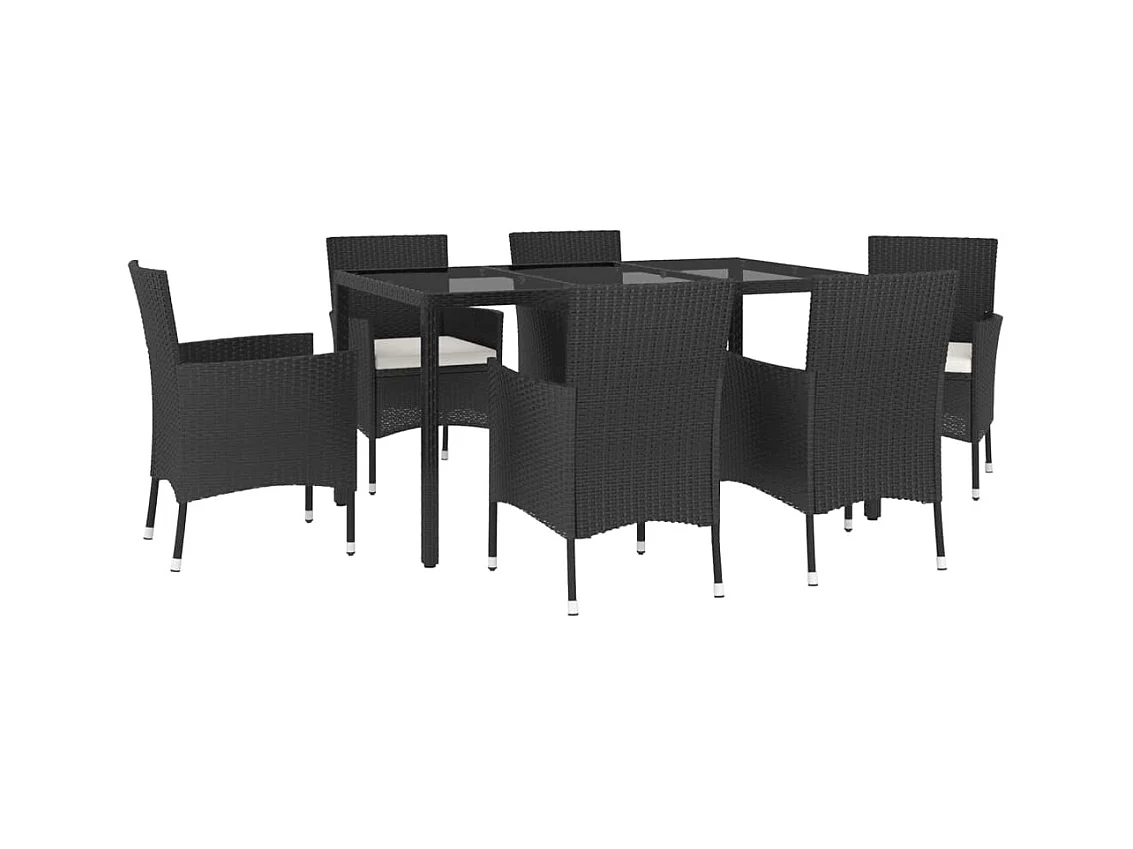 Vagnar  Ensemble à manger de jardin coussins 7pcs Noir Résine tressée
