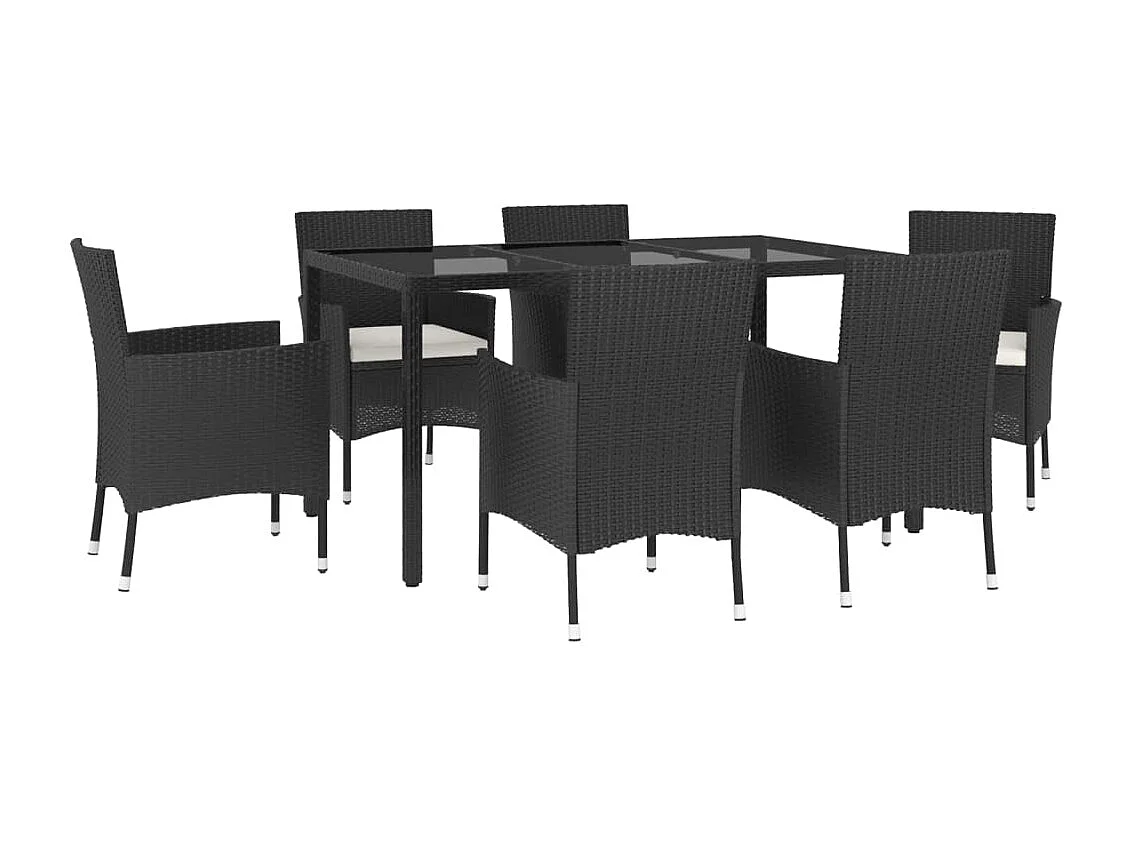 Vagnar  Ensemble à manger de jardin coussins 7pcs Noir Résine tressée
