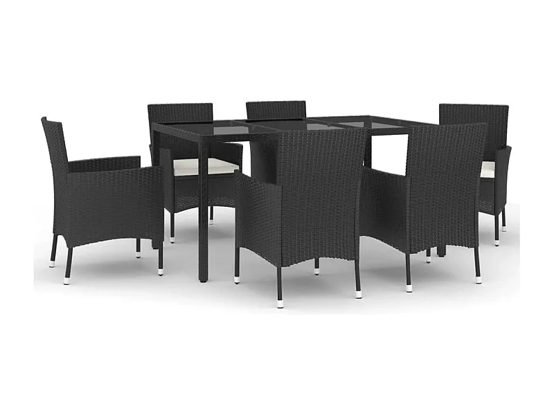 Vagnar  7-delige Tuinset met kussens poly rattan zwart