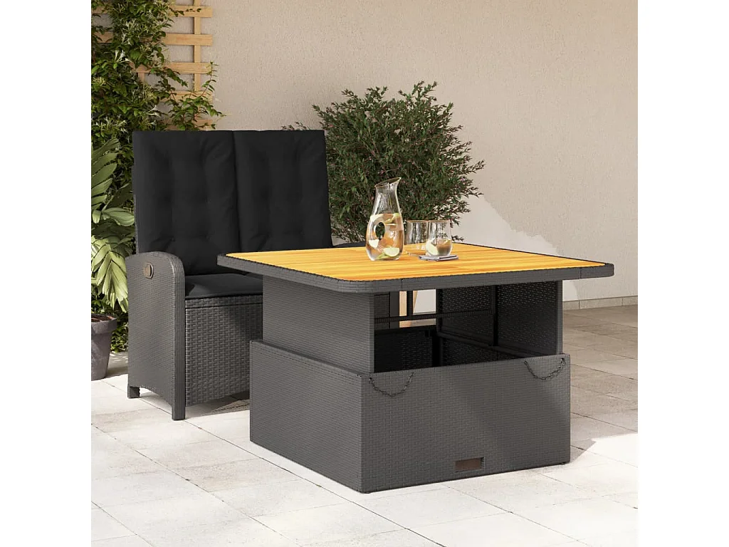 Abington  Ensemble à manger de jardin coussins 2pcs noir résine tressée