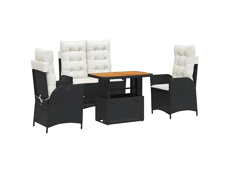 Marius  Ensemble à manger de jardin 4 pcs avec coussins noir