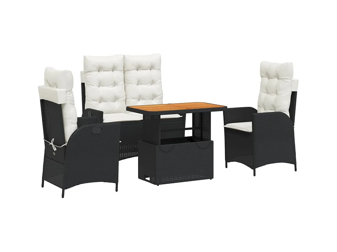 Marius  Ensemble à manger de jardin 4 pcs avec coussins noir