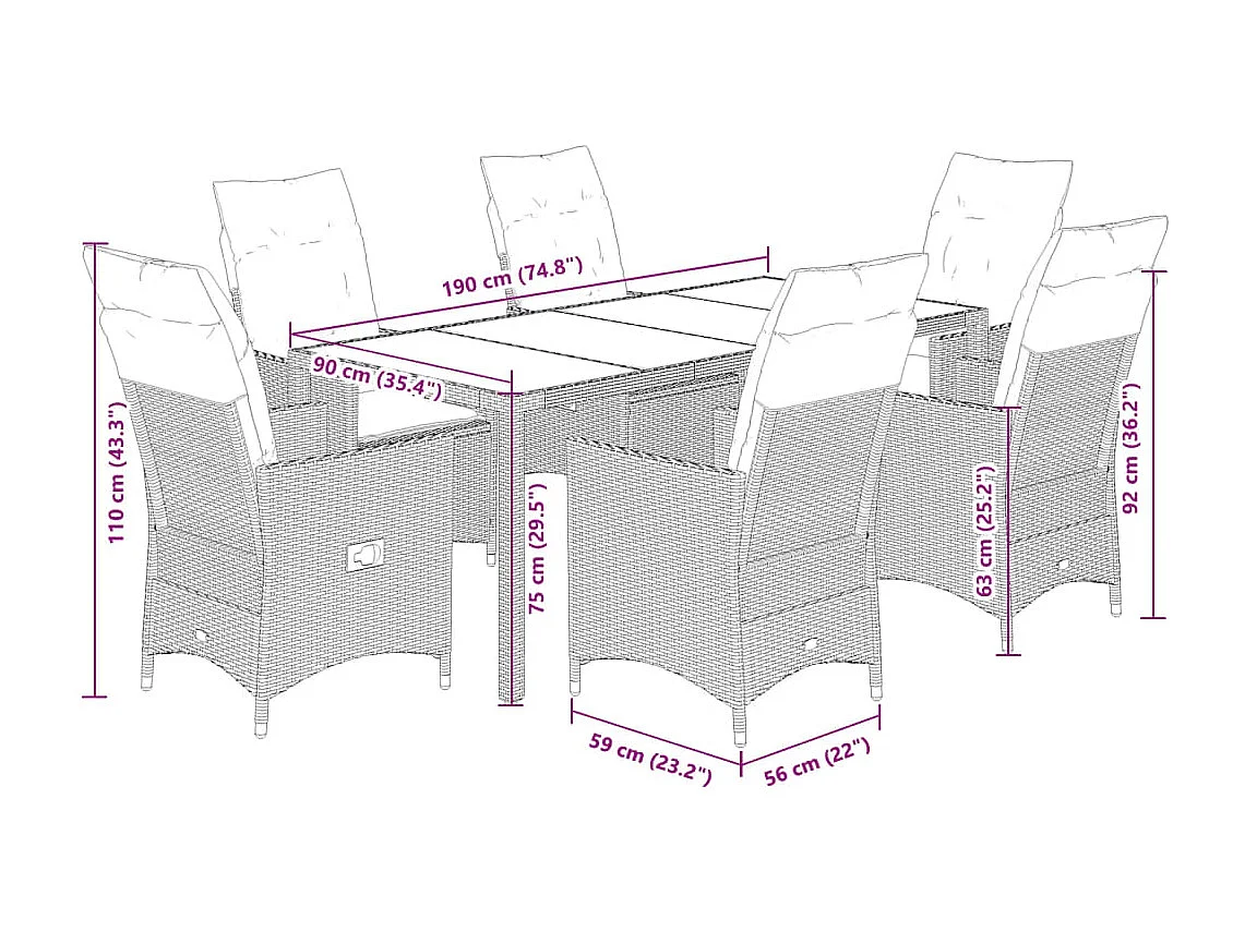 Carlisle  7-delige Tuinset met kussens poly rattan zwart