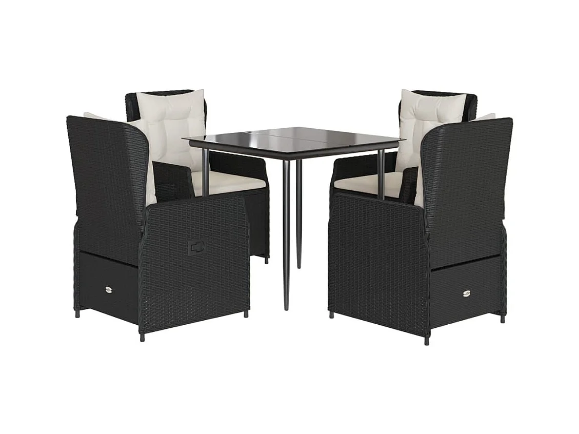 Tilly  Ensemble à manger de jardin coussins 5pcs Noir Résine tressée