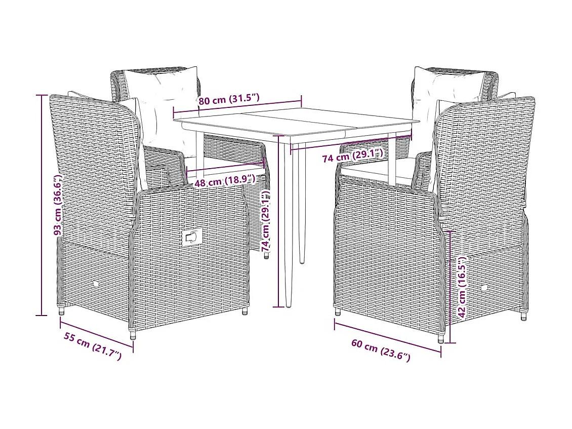 Tilly  Ensemble à manger de jardin coussins 5pcs Noir Résine tressée