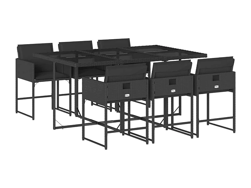 Sener  Set de comedor de jardín 7 pzas y cojines ratán sintético negro