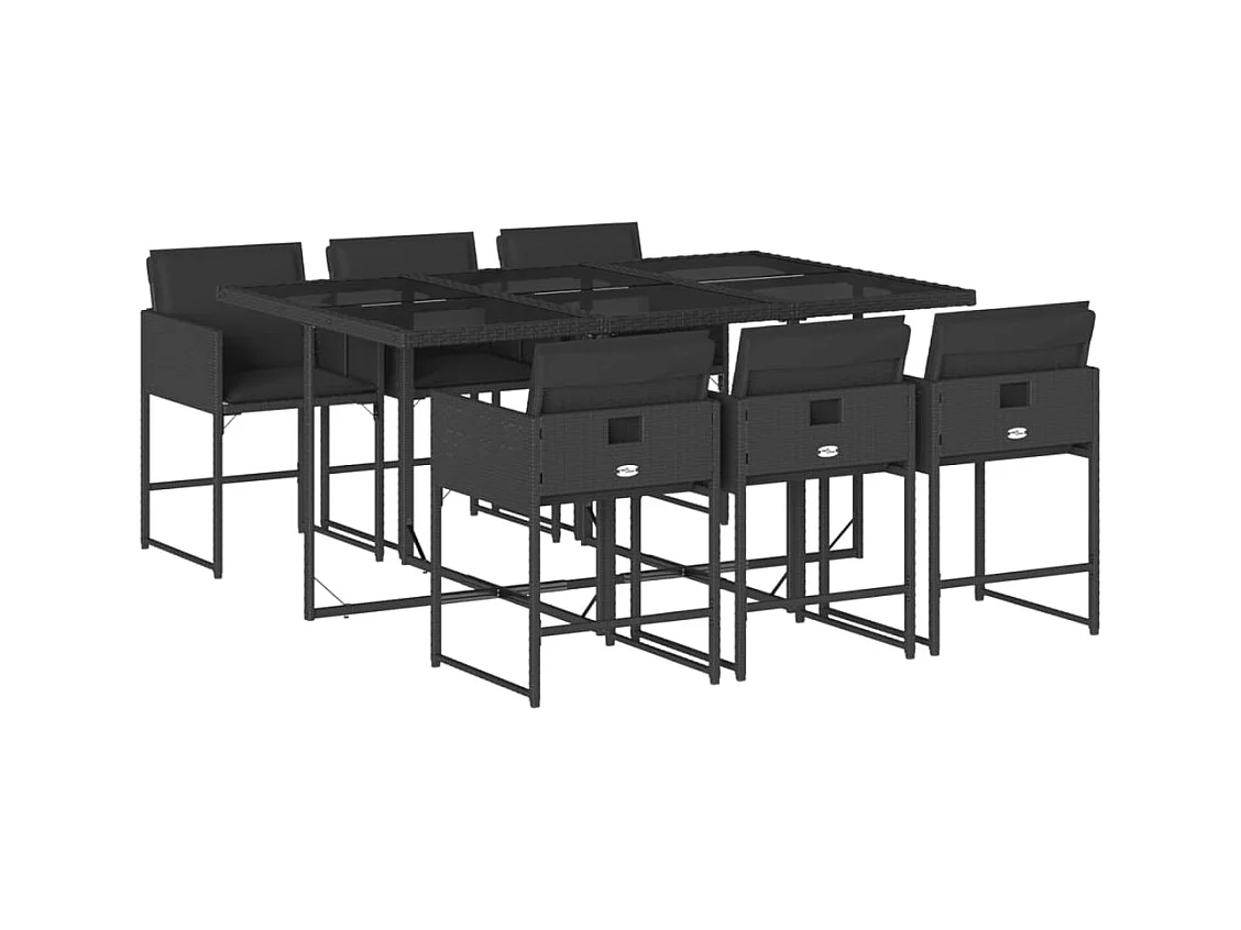 Sener  Set de comedor de jardín 7 pzas y cojines ratán sintético negro