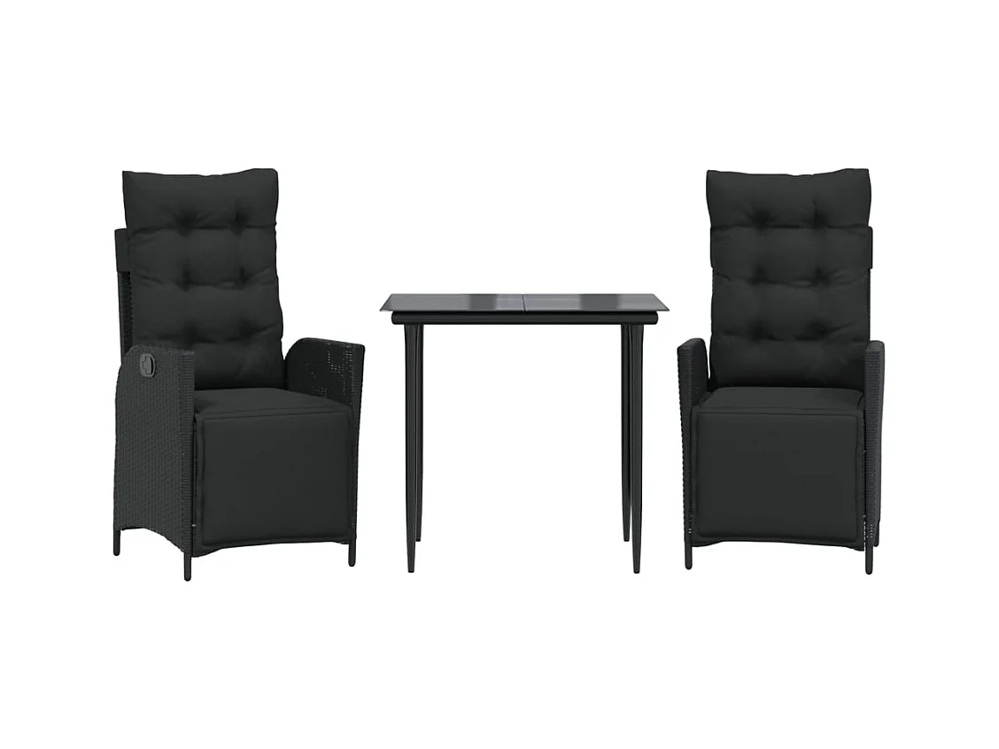 Waupun  Ensemble à manger de jardin avec coussins 3 pcs Noir