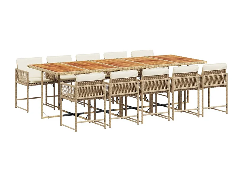 Sharif  Set comedor de jardín 11 pzas con cojines ratán sintético beige