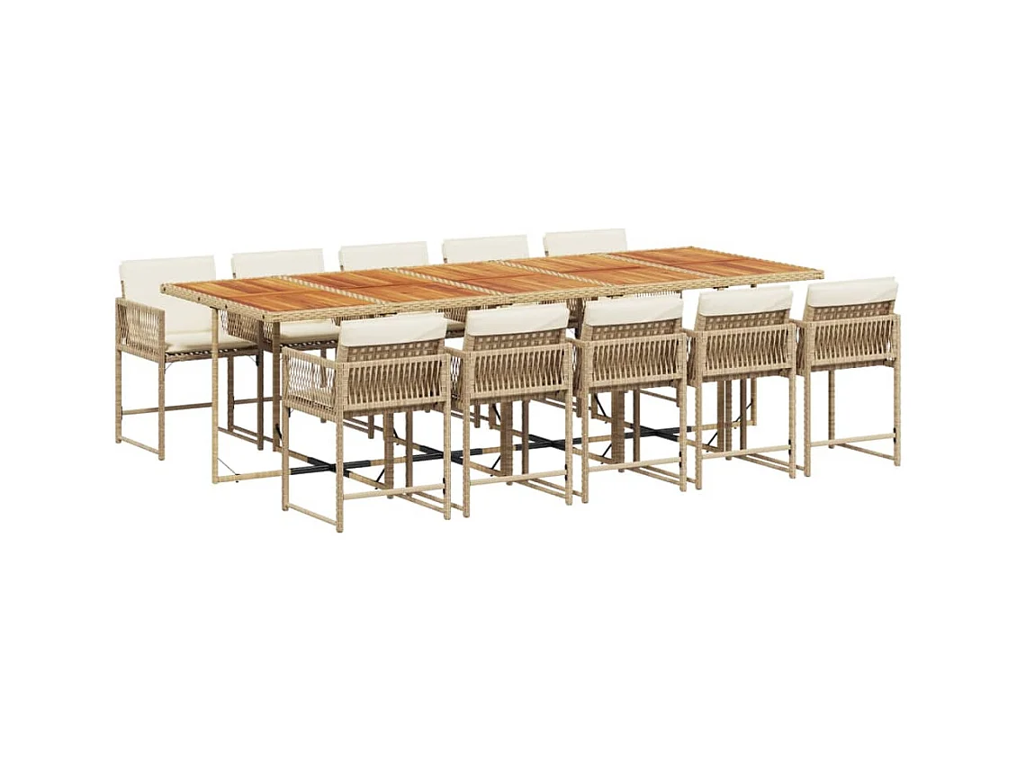 Sharif  Ensemble à manger de jardin et coussins 11 pcs beige poly rotin