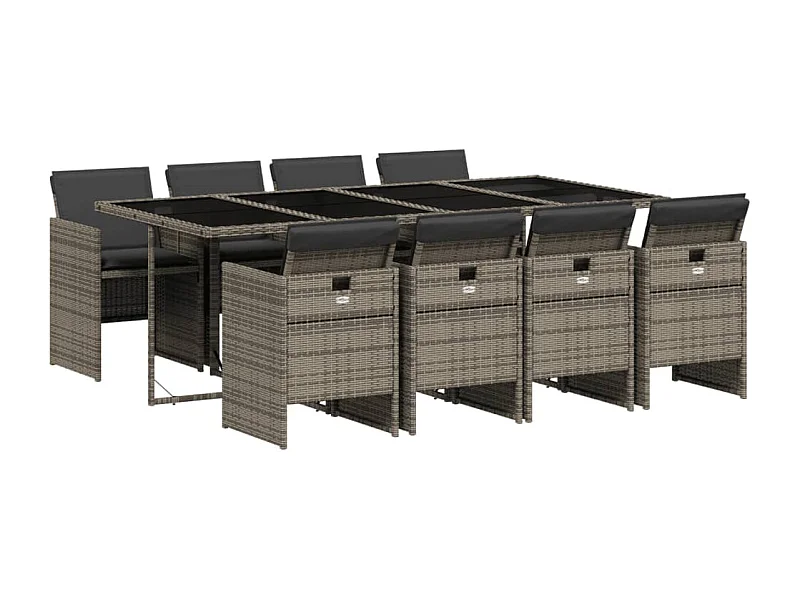 Jesse  Set comedor jardín 9 pzas y cojines ratán sintético gris