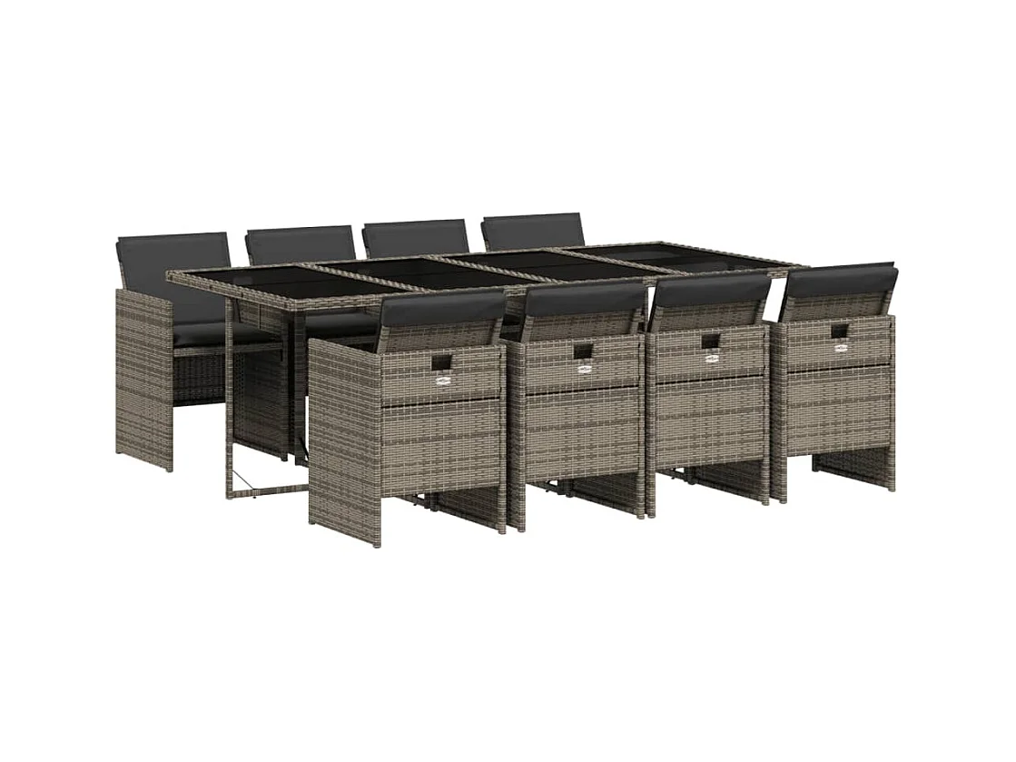 Jesse  Ensemble à manger de jardin 9 pcs coussins gris résine tressée