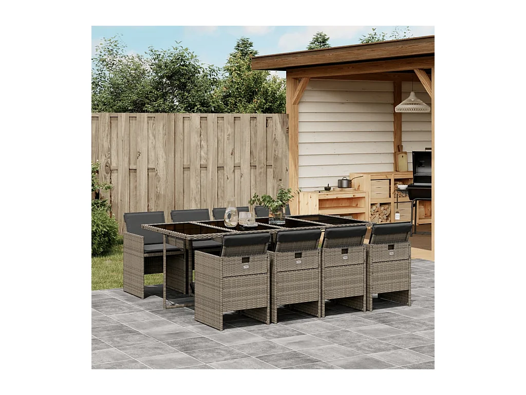 Jesse  Ensemble à manger de jardin 9 pcs coussins gris résine tressée