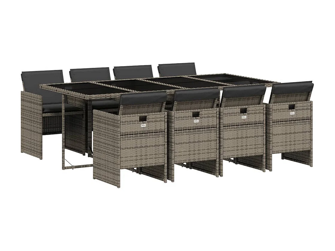 Jesse  Set comedor jardín 9 pzas y cojines ratán sintético gris