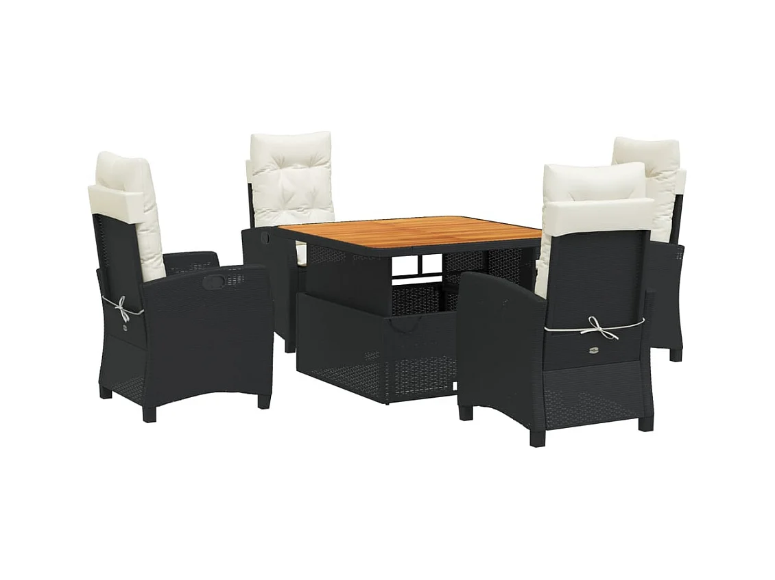 Toby Dean  Ensemble à manger de jardin coussins 5pcs Noir Résine tressée