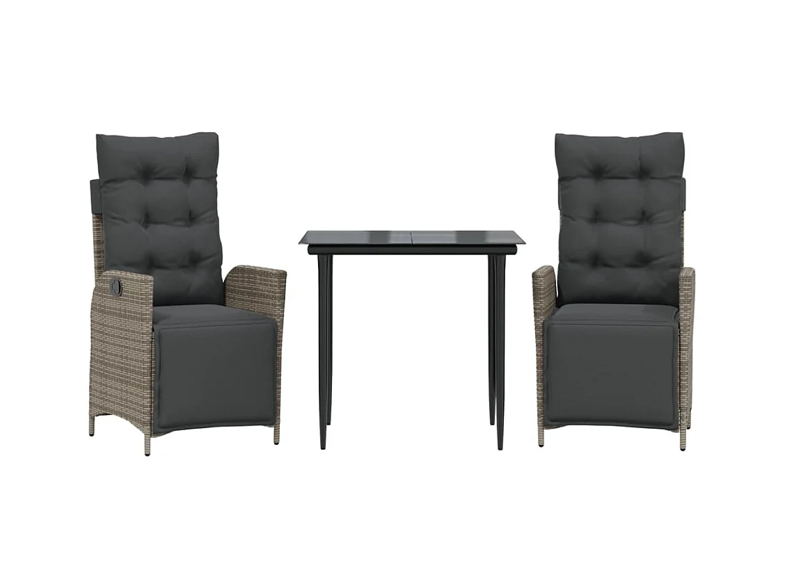Eugenie  Ensemble à manger de jardin 3 pcs coussins gris résine tressée